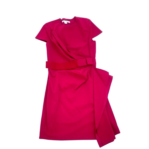 Diane Von Furstenberg fuchsia alba draped short sleeve dress belt ruched size 4 - Picture 5 of 16